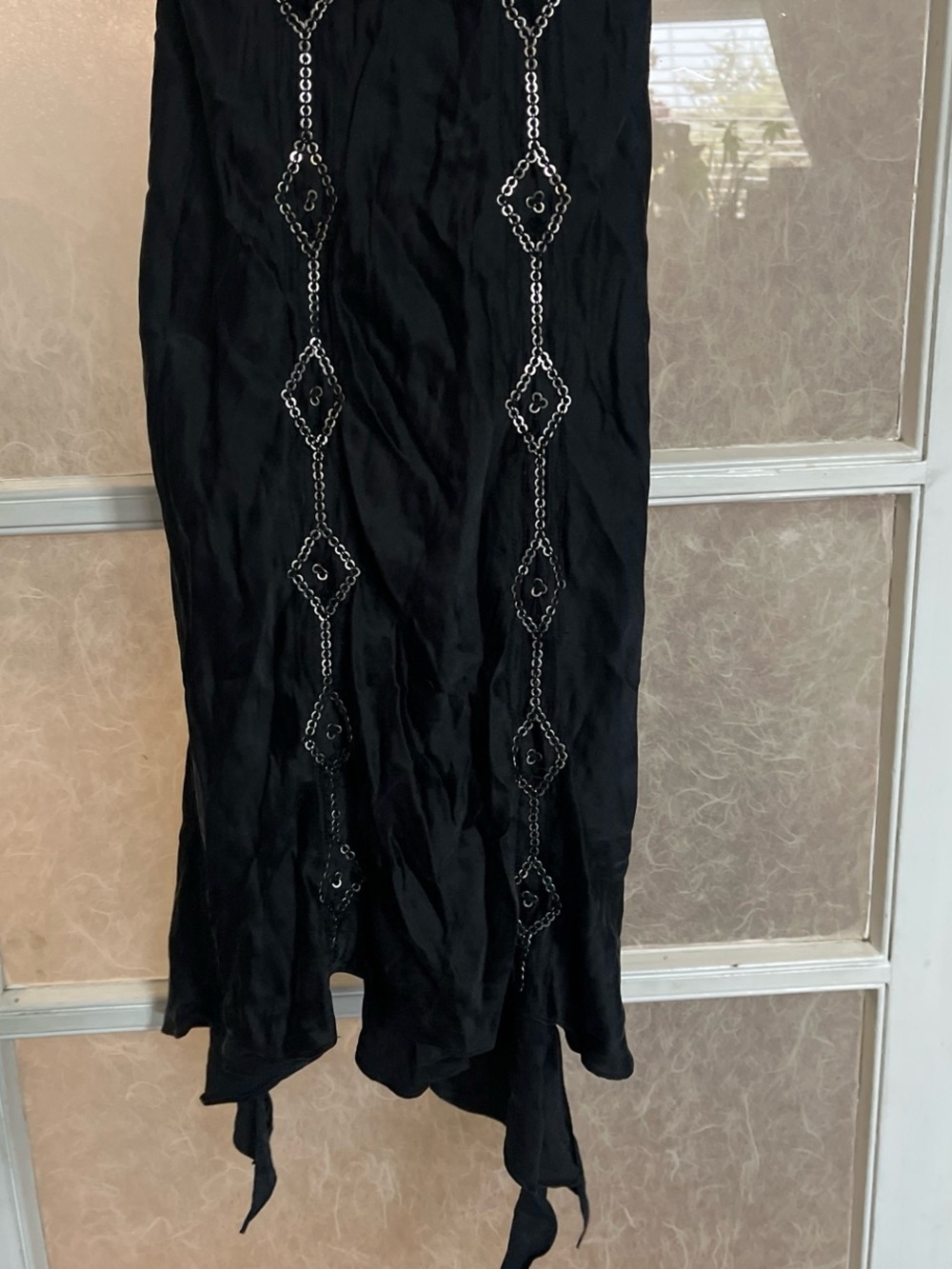 Y2k 100% silk Sue Wong Black Beaded Asymmetrical Slip Dress - Picture 3 of 8